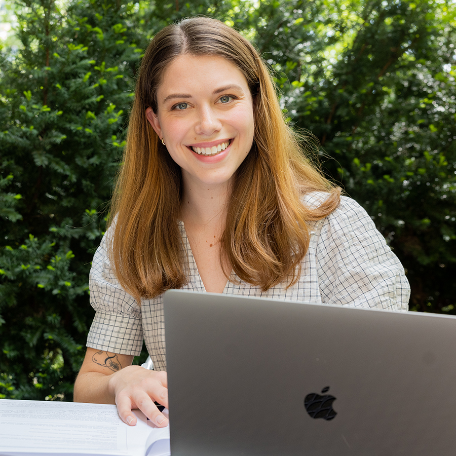 Photo of a Fels student attending a Virtual Information Session